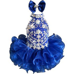 NEW Beautiful Sparkling Bling Rhinestone Blue Baby Gown Flower Girl Dres…